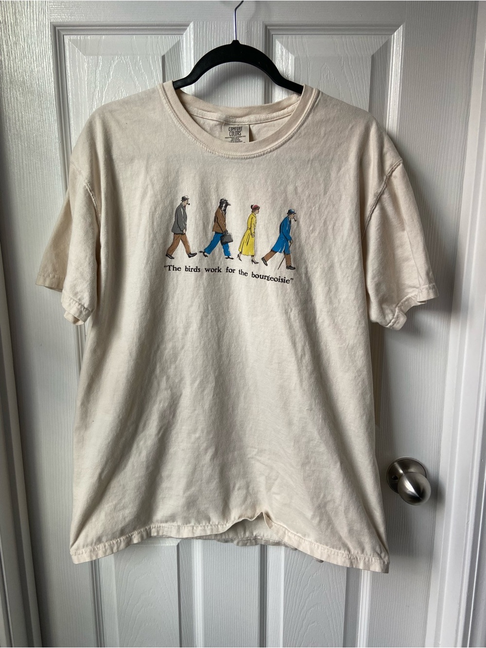 Comfort Colors White Graphic Tee - 'The Birds Work for the Bourgeoisie' - Picture 2 of 4
